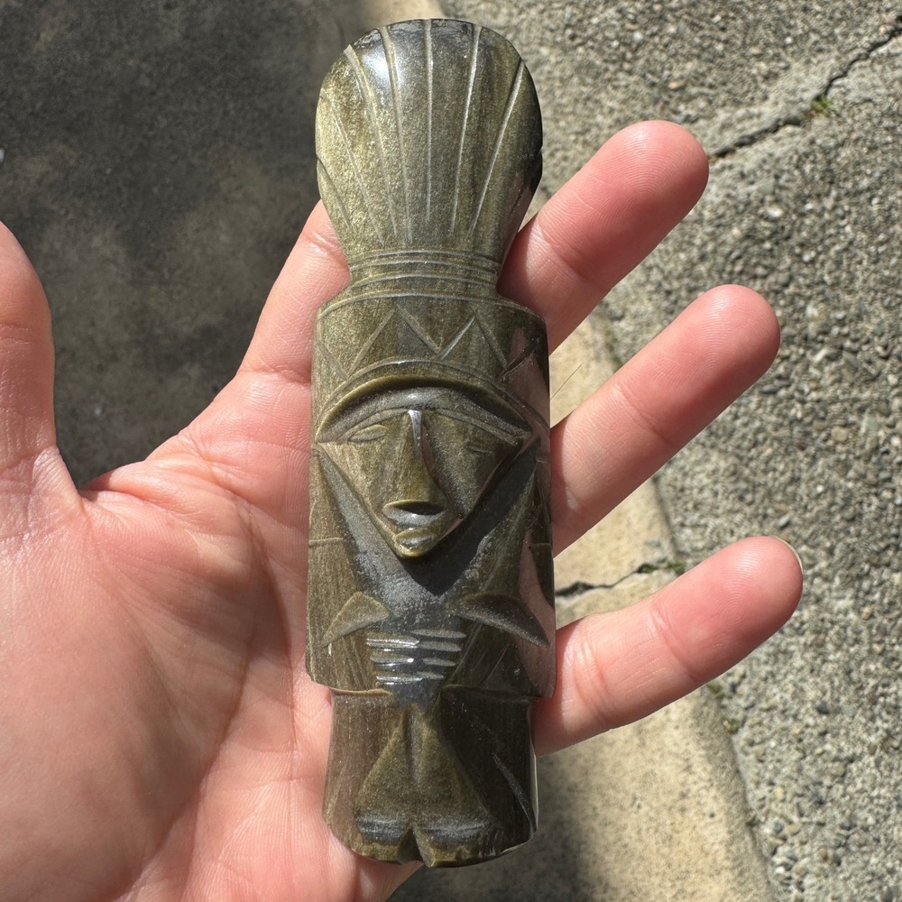 Vintage Mbigou Stone Carved Statue Gray Green Gabon African Punu Female Figure